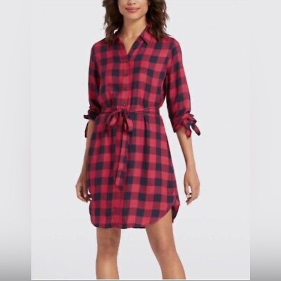 Draper James Dresses & Skirts - Draper James pink plaid belted shirt dress size 12